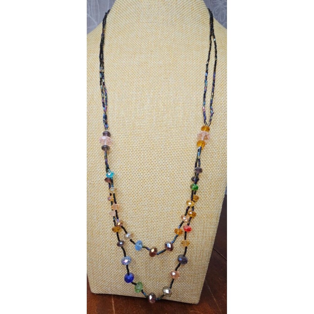 Double Strand Seed Bead and Glass Bead Necklace Pullover No Clasp 30"